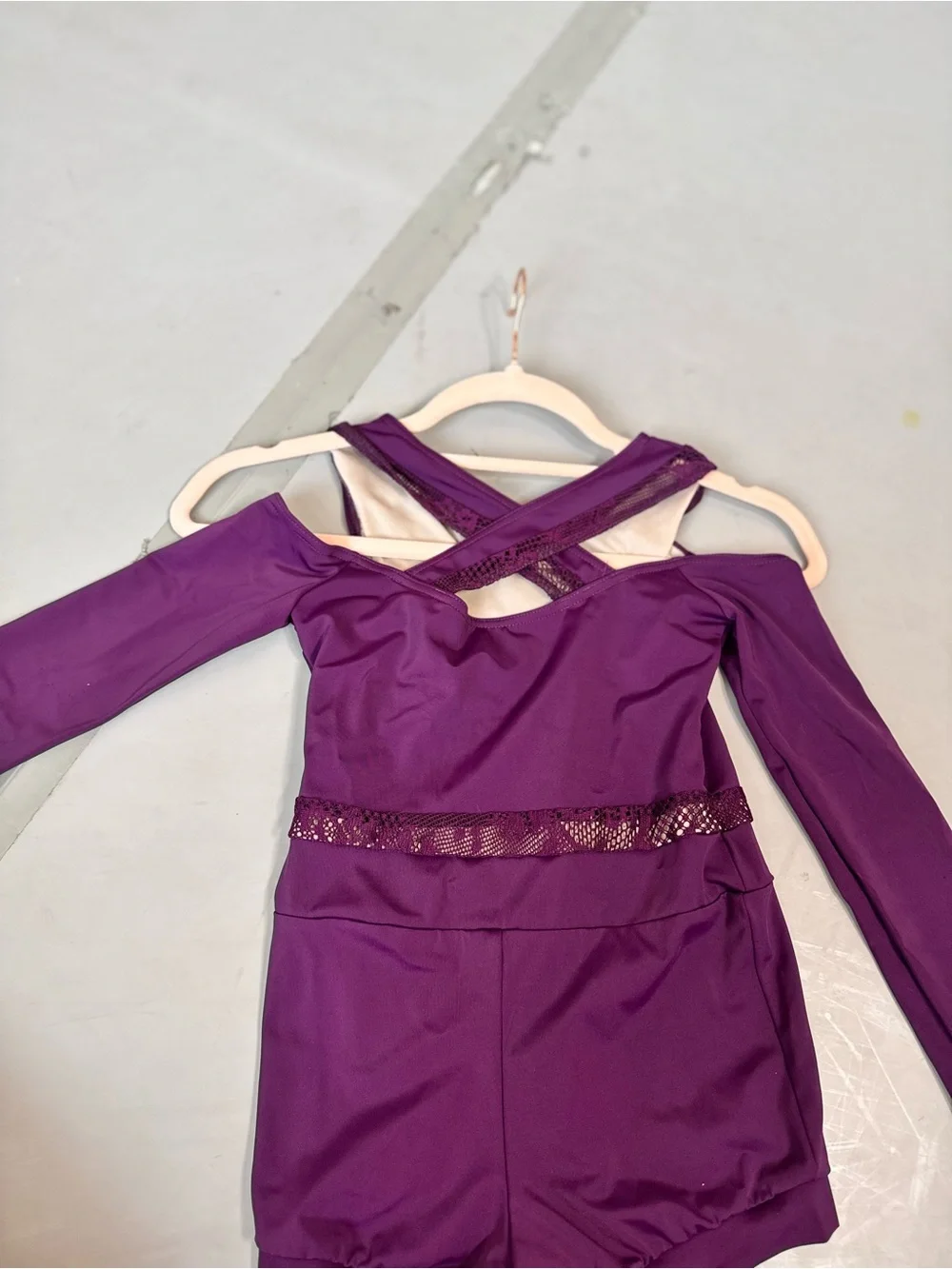 Weissman Purple Dance Modern Leotard with Mesh Trim